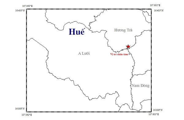 Map of epicenter location in Huong Tra town, A Luoi district, Thua Thien- Hue at the midnight of December 12.